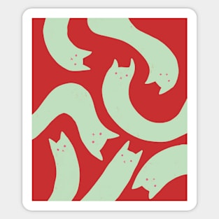 cat pattern aesthetic illustration red green mint Sticker